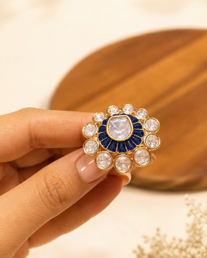 Jalakam | Antique Gold-Plated Kundan Finger Ring