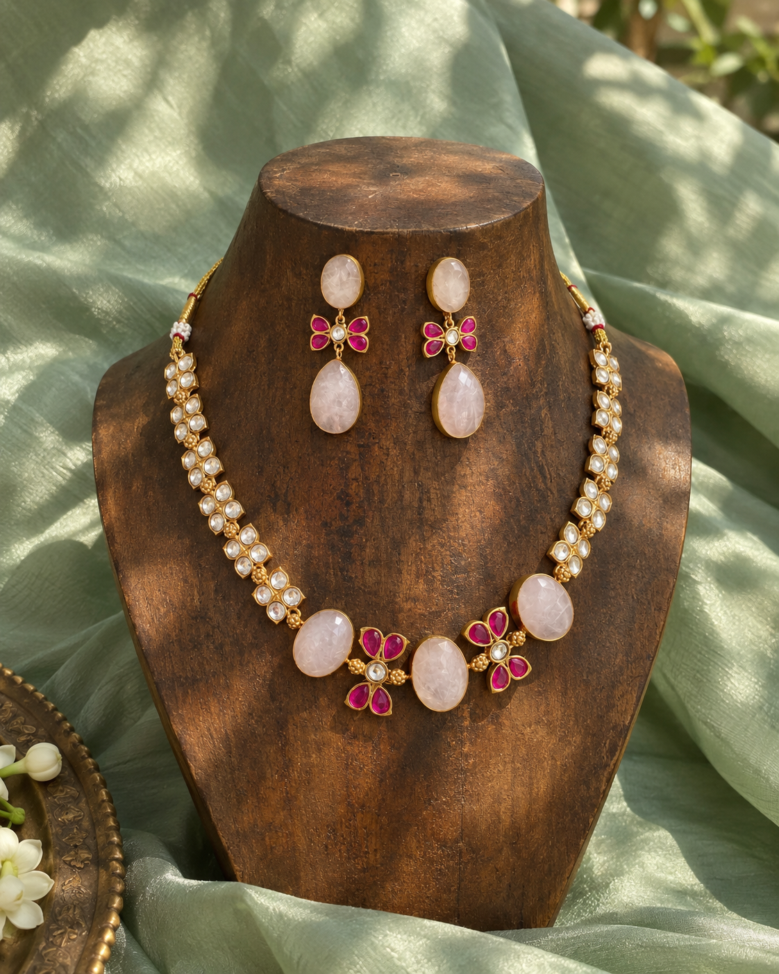 Gulabi Noor | Natural-Stone Designer Necklace Set with Carat Plating