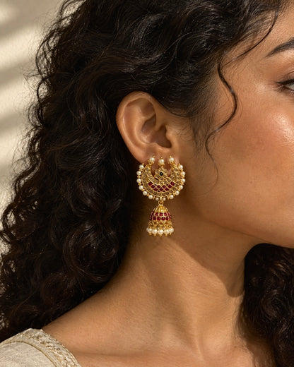Chandrakala | Antique Gold-Plated Jadau Chandbali Jhumkas