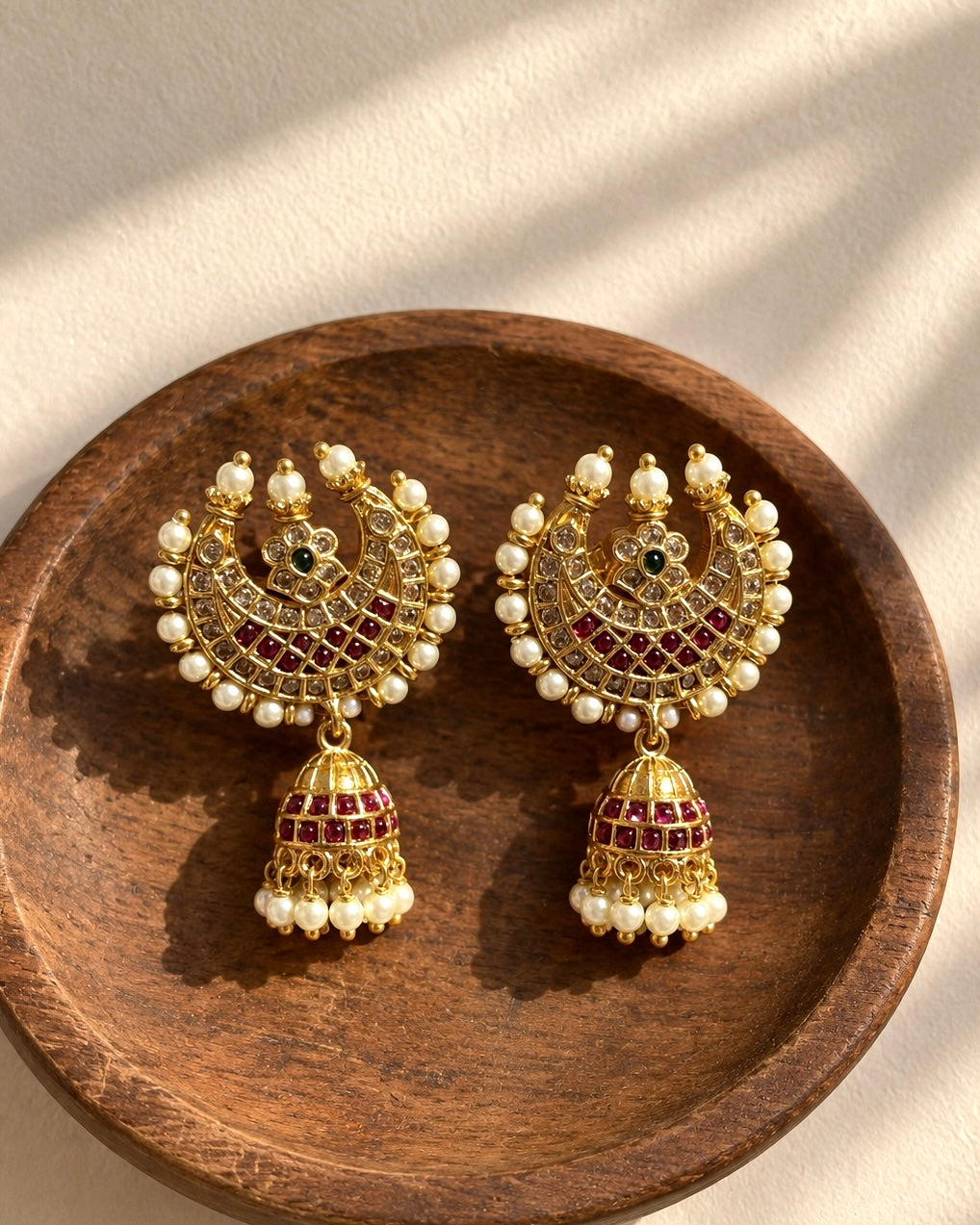Chandrakala | Antique Gold-Plated Jadau Chandbali Jhumkas