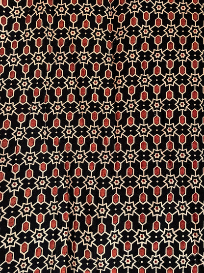 Pure Ajrakh Cotton Mandarin Collared Tunic | Black x Geometric Block | Womenswear