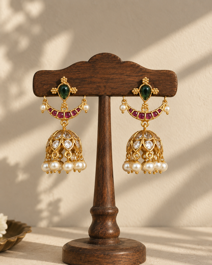 Nilaamalar | Antique Gold-Plated Jadau Jhumkas