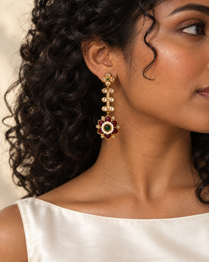 Raktapadma | Antique Kemp & Kundan Statement Drops in Carat Plating