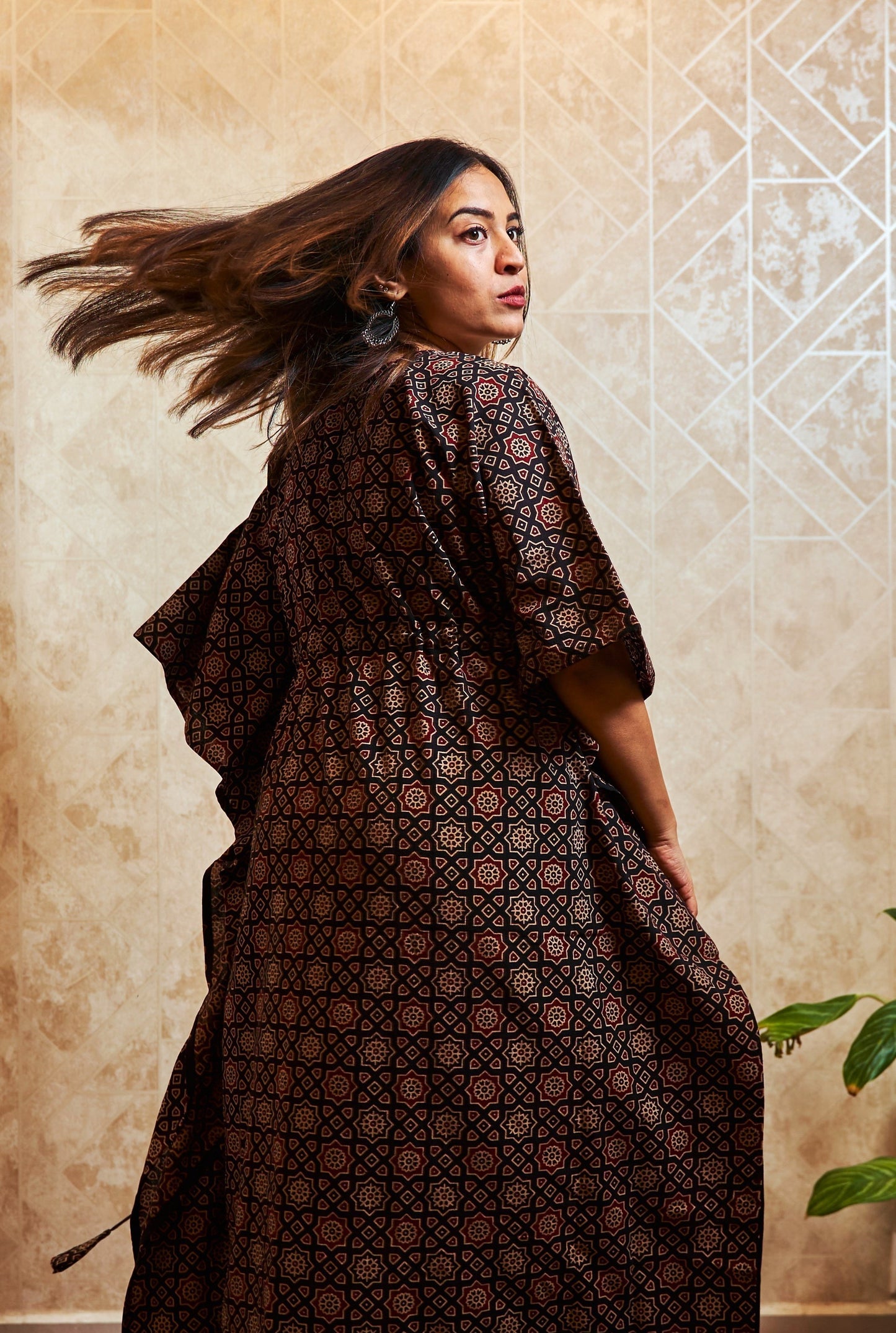 Ainiti Block-Printed Long Kaftan
