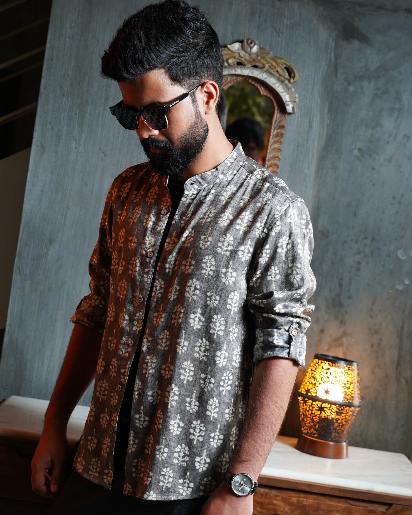 Grey Rayon Foil Printed Shirt