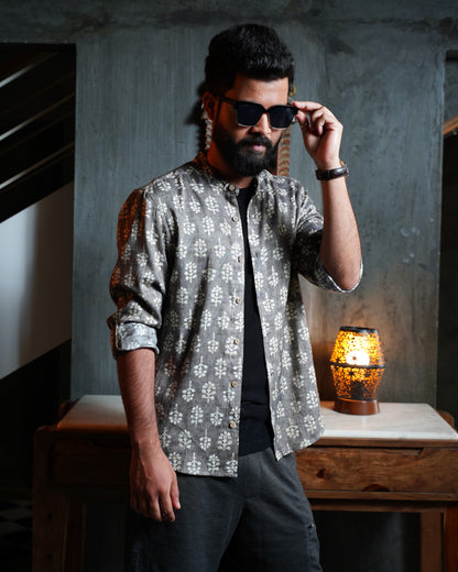 Grey Rayon Foil Printed Shirt