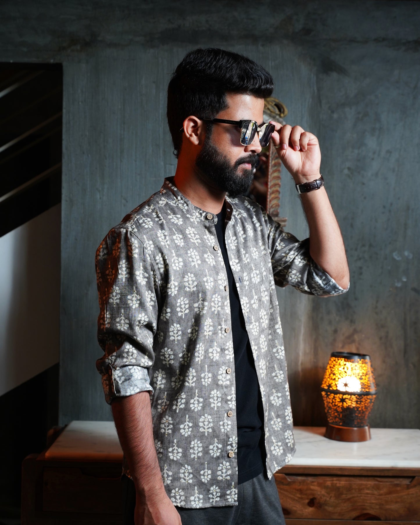Grey Rayon Foil Printed Shirt