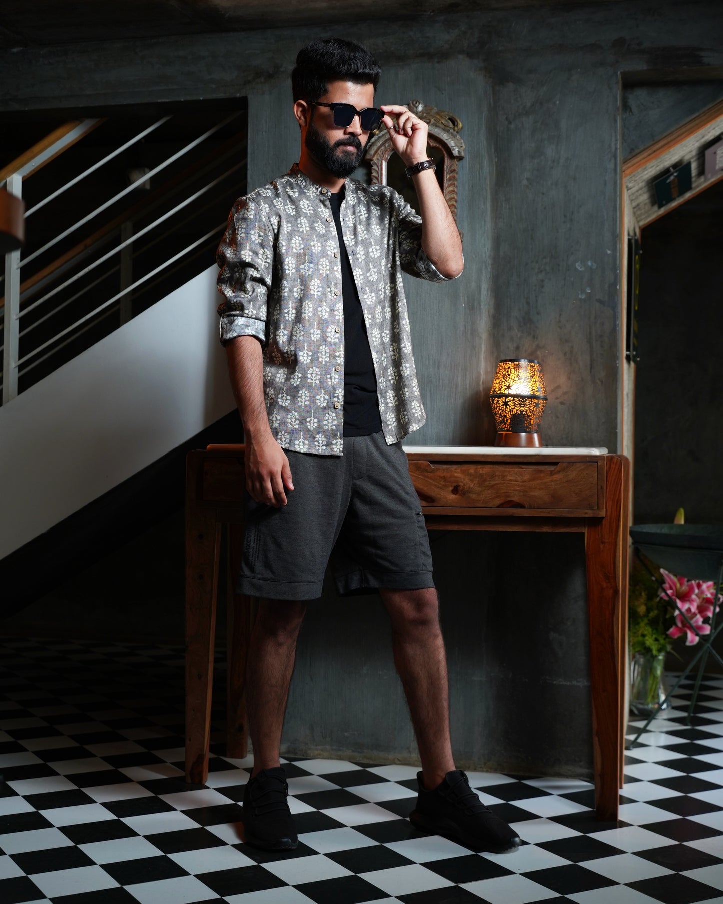 Grey Rayon Foil Printed Shirt