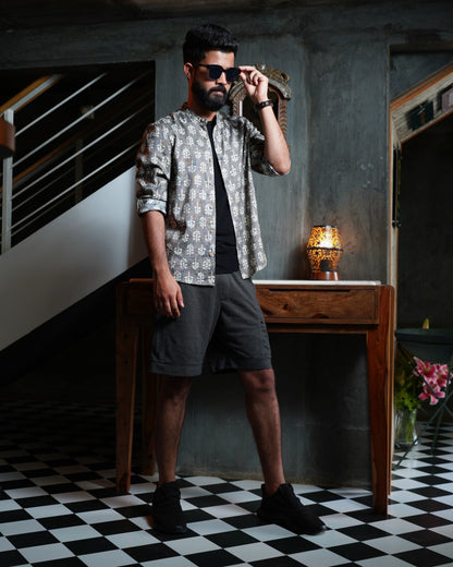 Grey Rayon Foil Printed Shirt