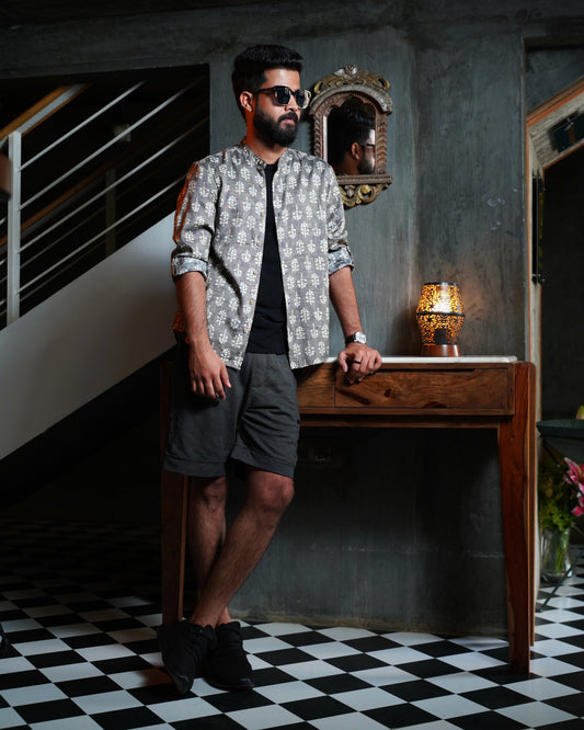 Grey Rayon Foil Printed Shirt