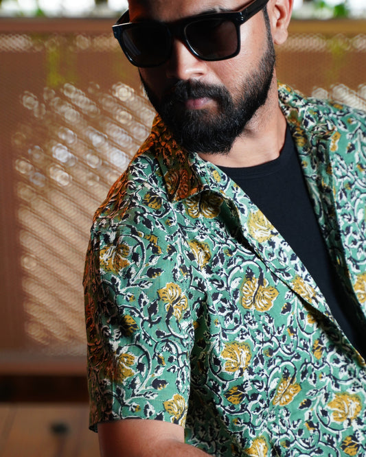 Sea Green Sanganeri Floral Printed Shirt