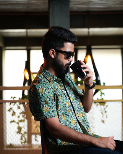 Sea Green Sanganeri Floral Printed Shirt
