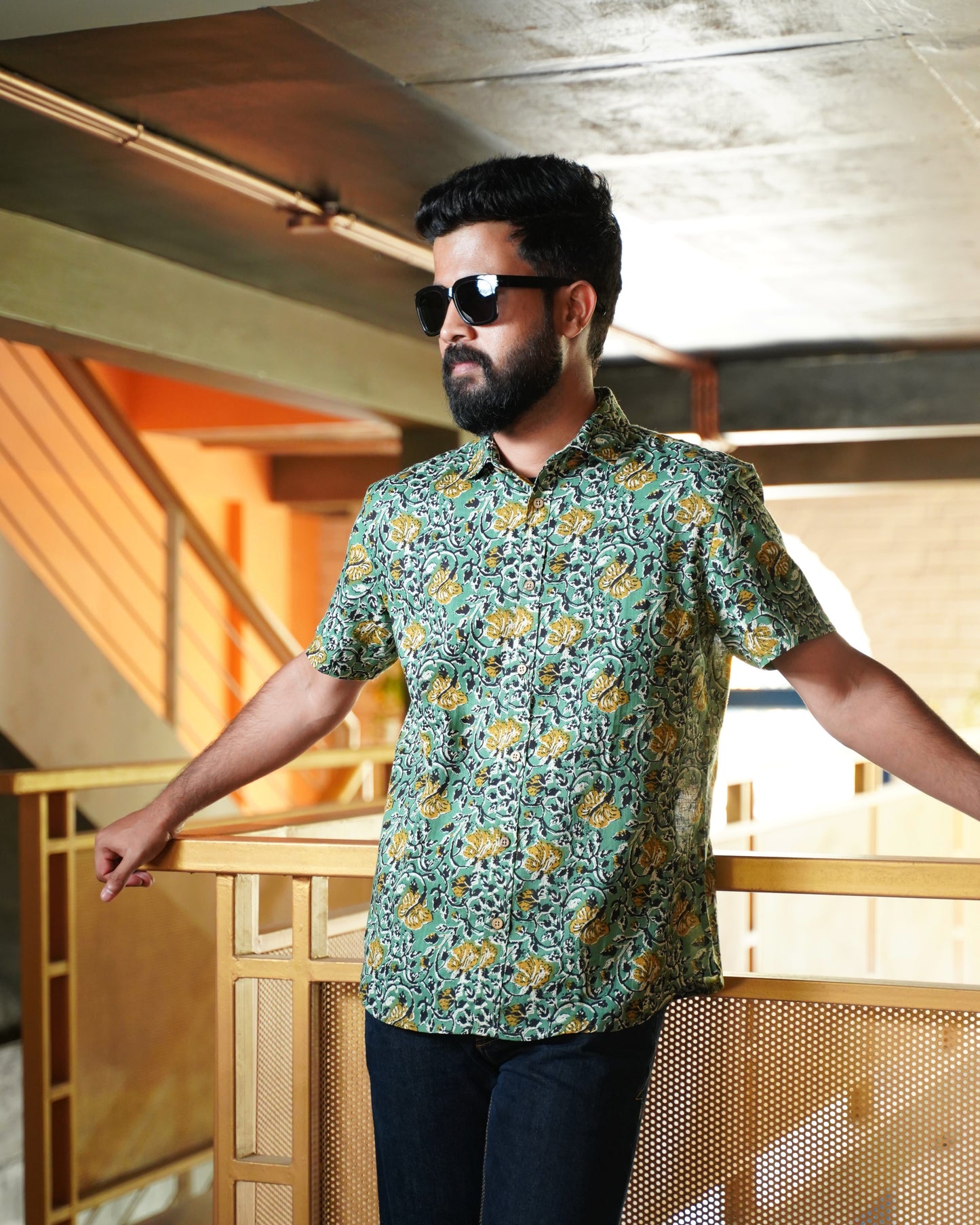Sea Green Sanganeri Floral Printed Shirt