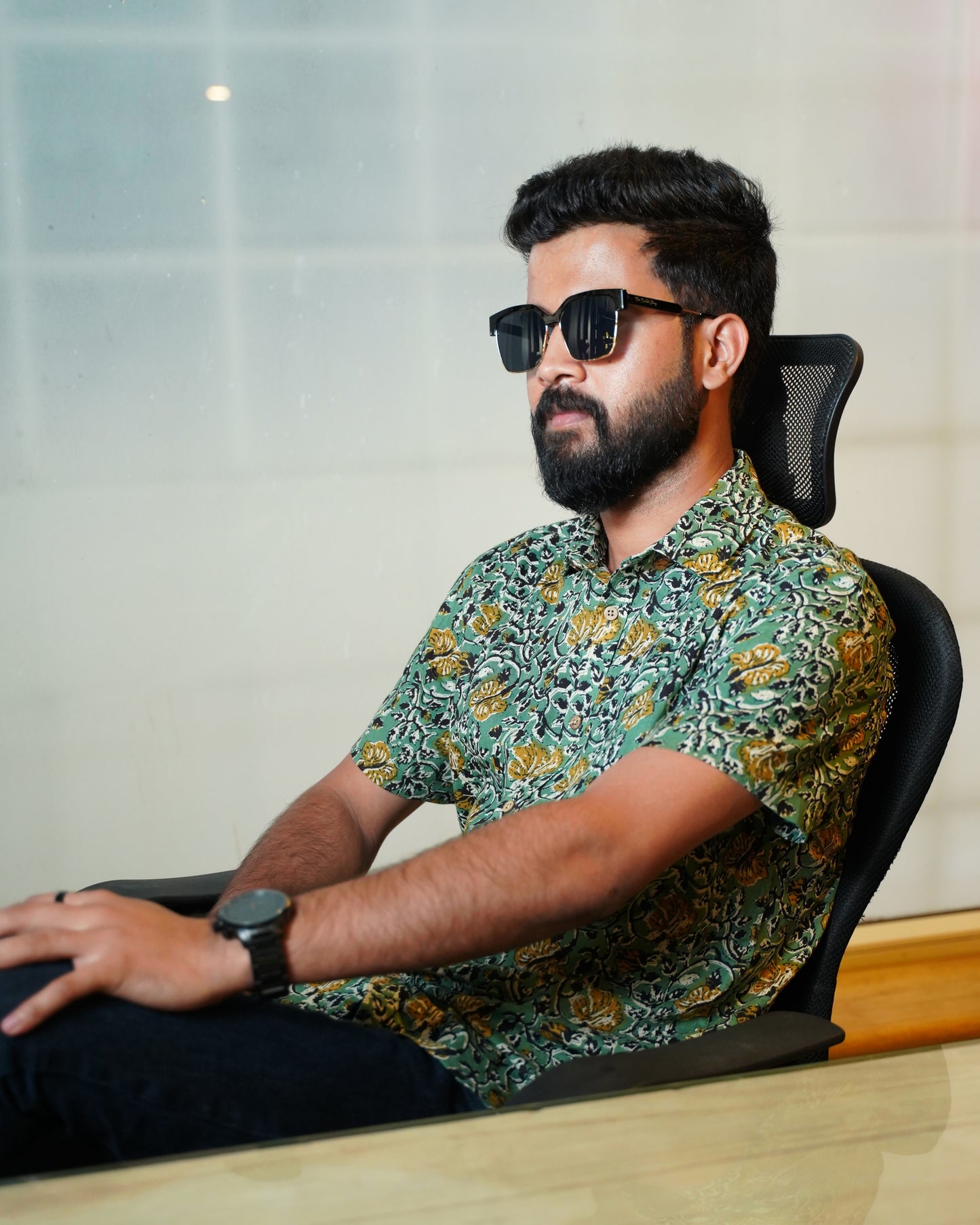 Sea Green Sanganeri Floral Printed Shirt