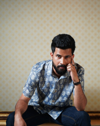 Blue Rayon Foil Printed Shirt