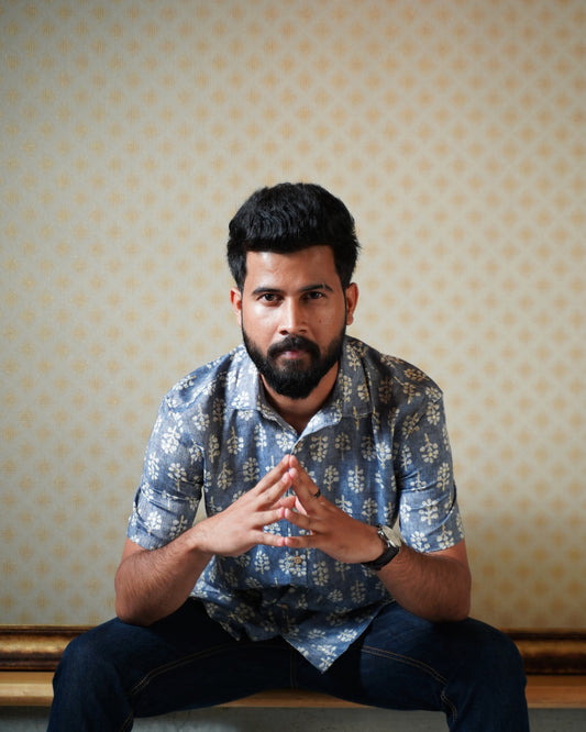 Blue Rayon Foil Printed Shirt
