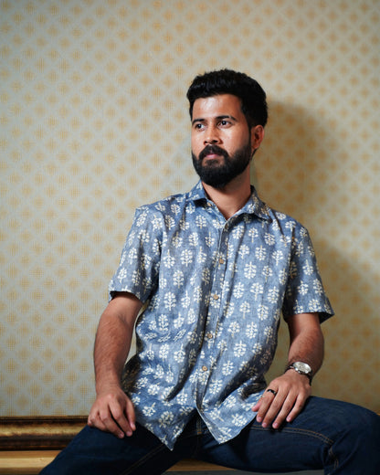 Blue Rayon Foil Printed Shirt
