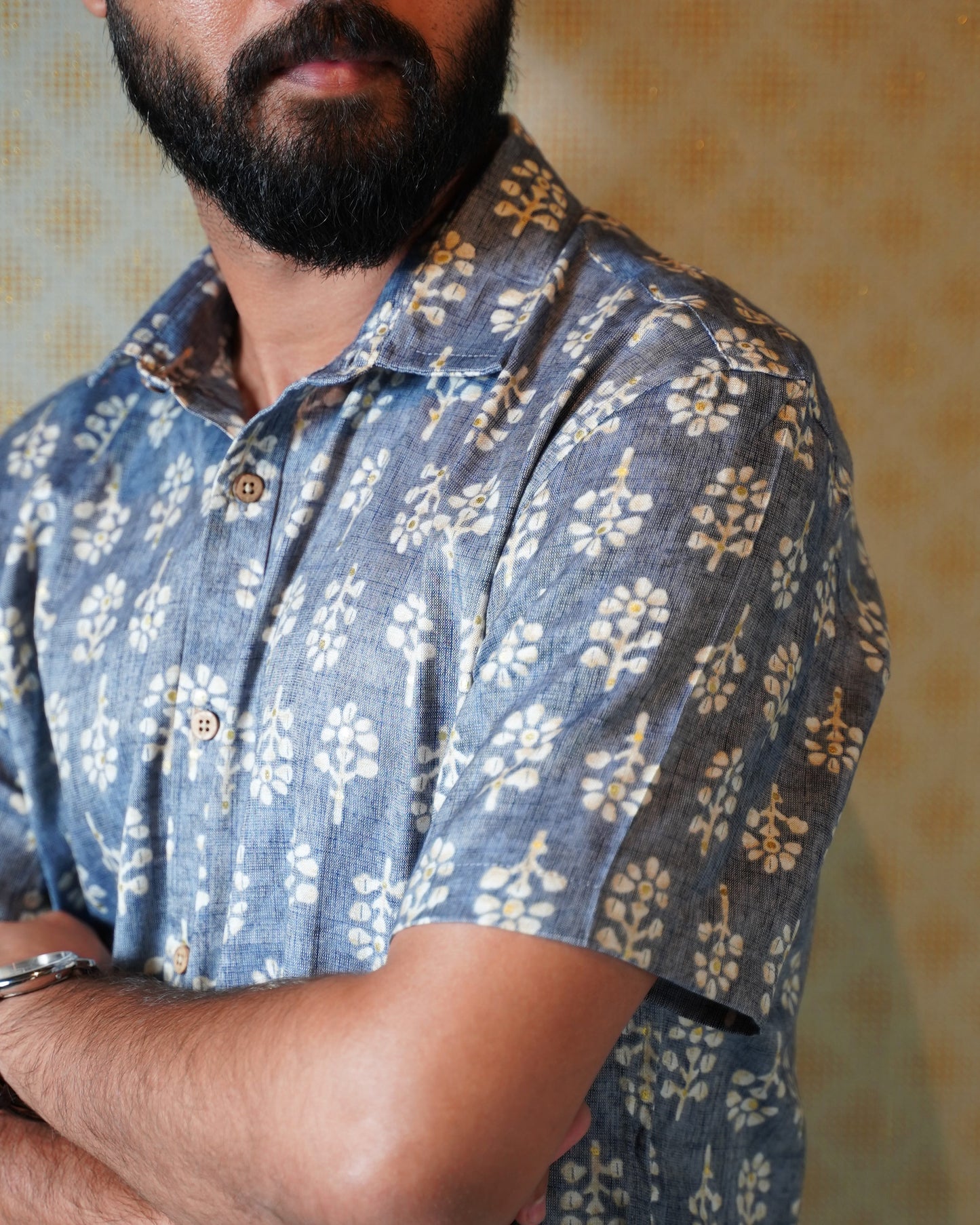 Blue Rayon Foil Printed Shirt