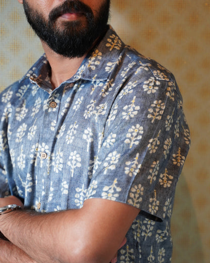 Blue Rayon Foil Printed Shirt