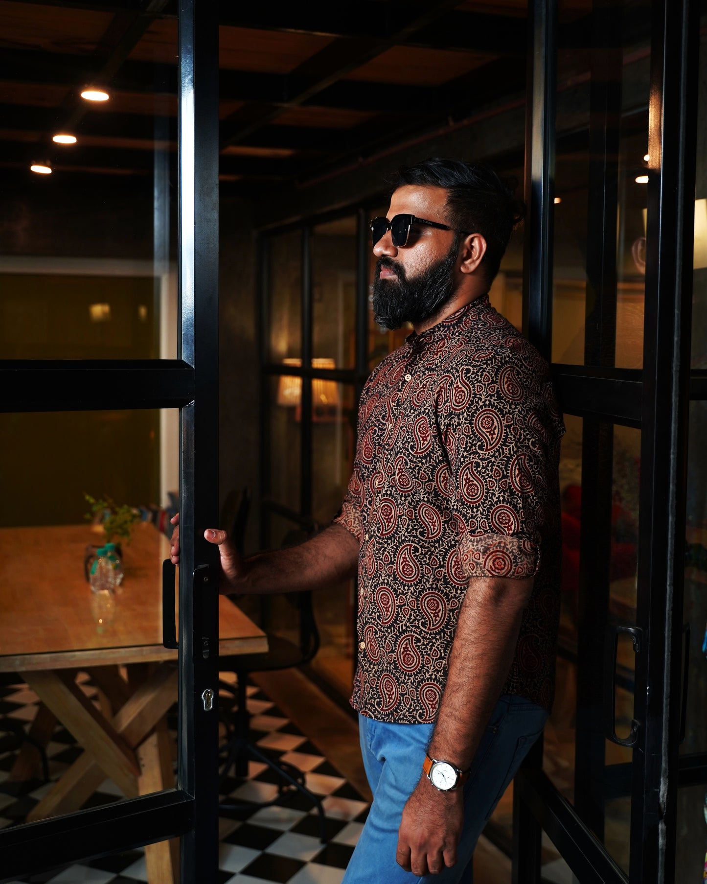 Black & Maroon Paisley Block-Printed Shirt