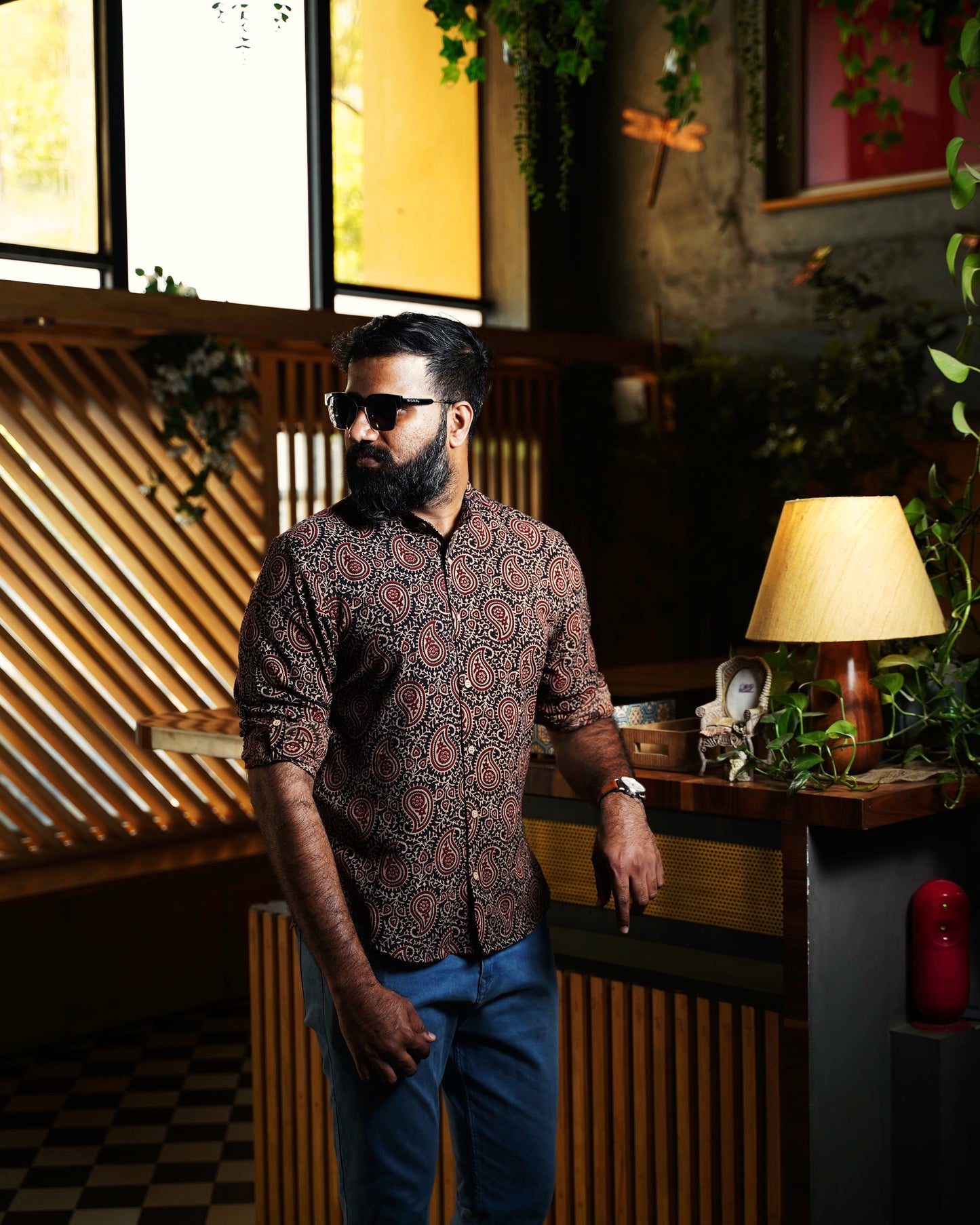 Black & Maroon Paisley Block-Printed Shirt