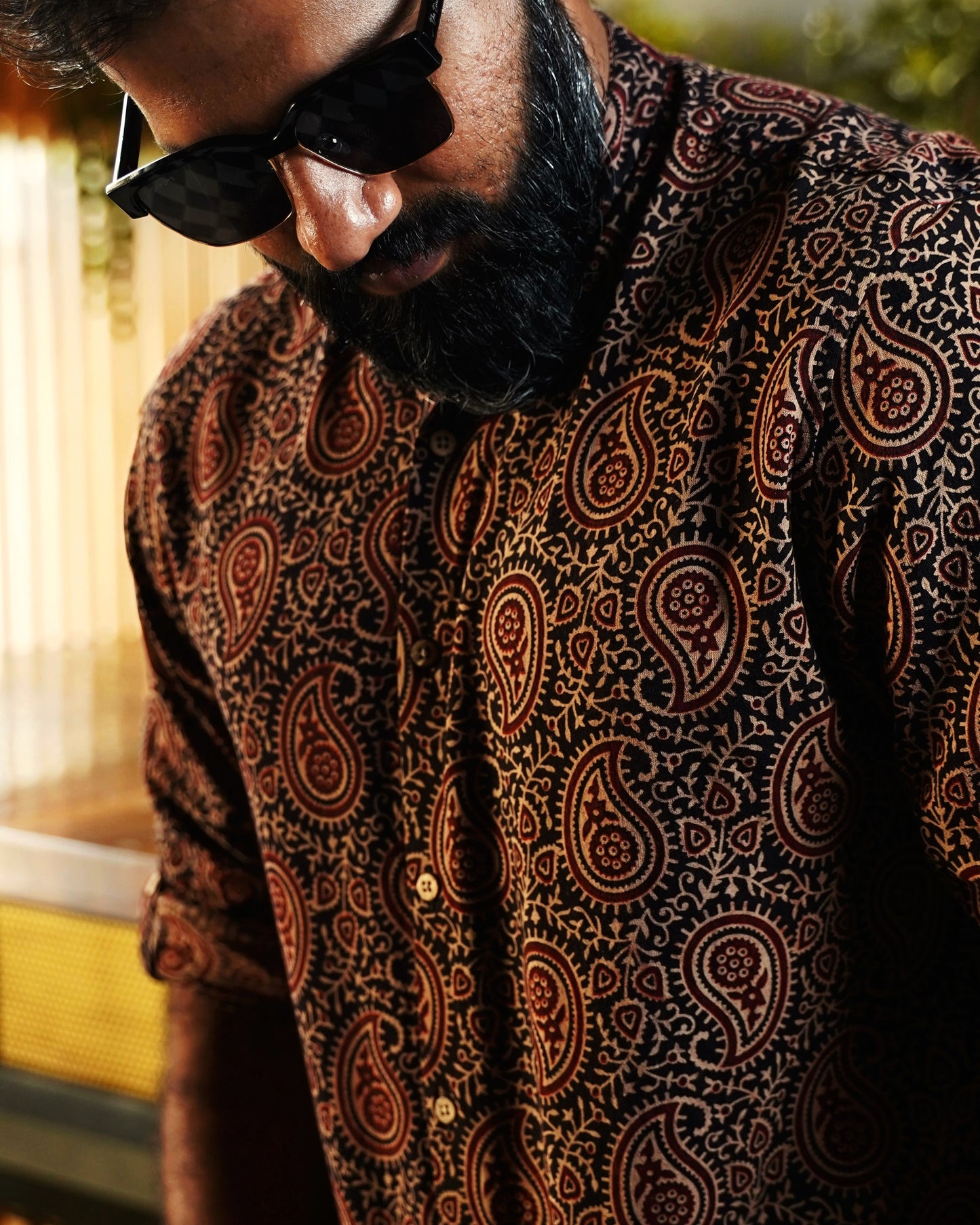 Black & Maroon Paisley Block-Printed Shirt