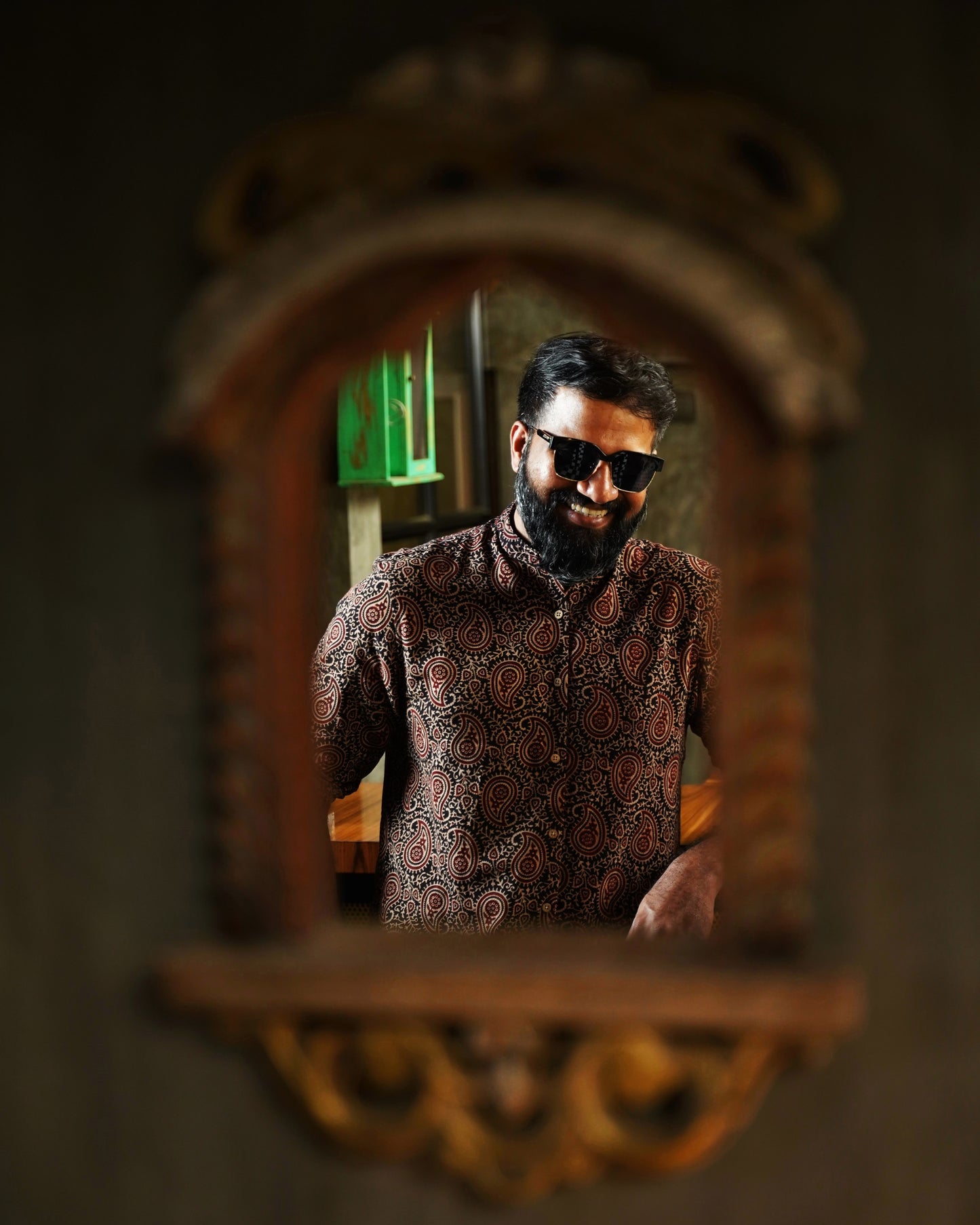 Black & Maroon Paisley Block-Printed Shirt