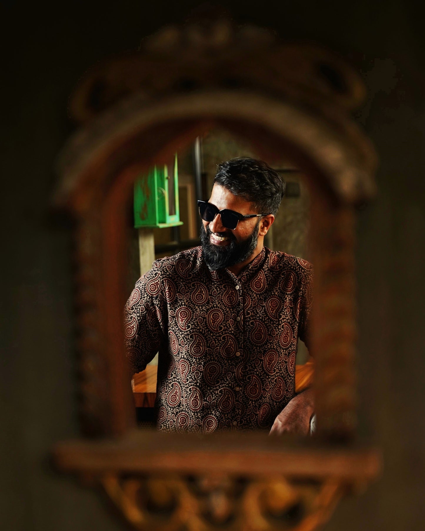 Black & Maroon Paisley Block-Printed Shirt