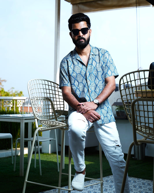 Ink Blue Abstract Printed Shirt