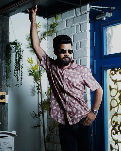 Pink Rayon Foil Printed Shirt
