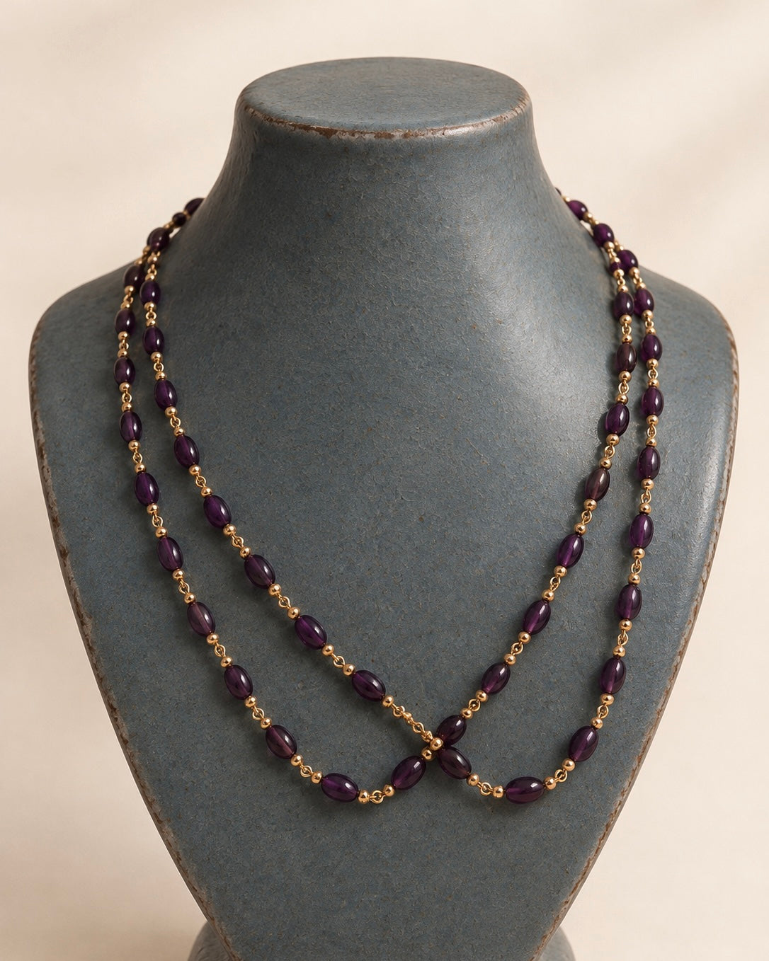 Royal Aubergine & Sapphire Mist | Double Layered Delicate Necklaces |The Beaded Affair