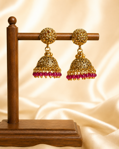 Fuchsia Crystal Mesh | Antique Matte Gold Choker Set | Onam’26