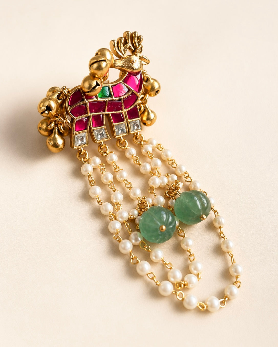 Mriga Leela | Jadau Kemp & Pearl Statement Finger Ring | Onam'26