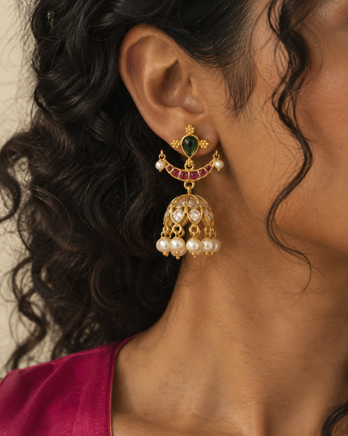 Nilaamalar | Antique Gold-Plated Jadau Jhumkas