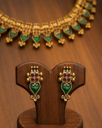 Palakka Maala | Antique Heritage Inspired Choker Set | Red, Green.