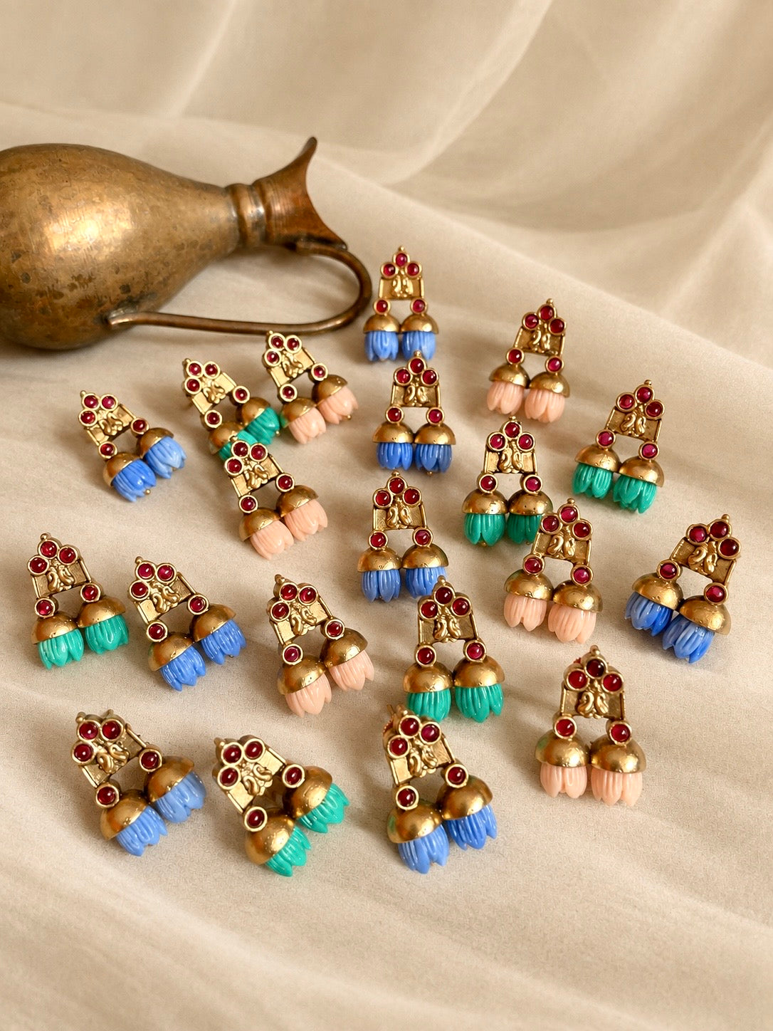 Pavazham Mottu | Vintage Brass Hand Carved Resin Studs