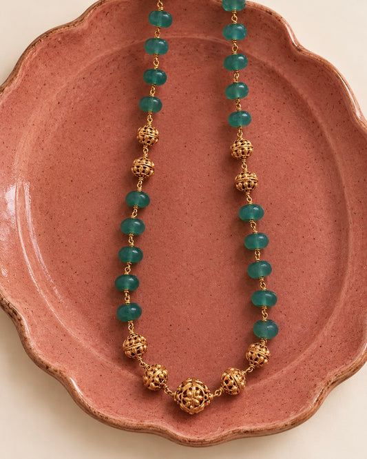 Teal & Temple Gold | Vintage Beaded Necklace |The Beaded Affair