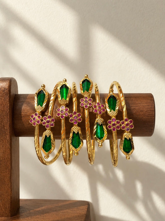 Antique Nagapadam Cuffs| Gold-Plated Adjustable Handcuffs | Green