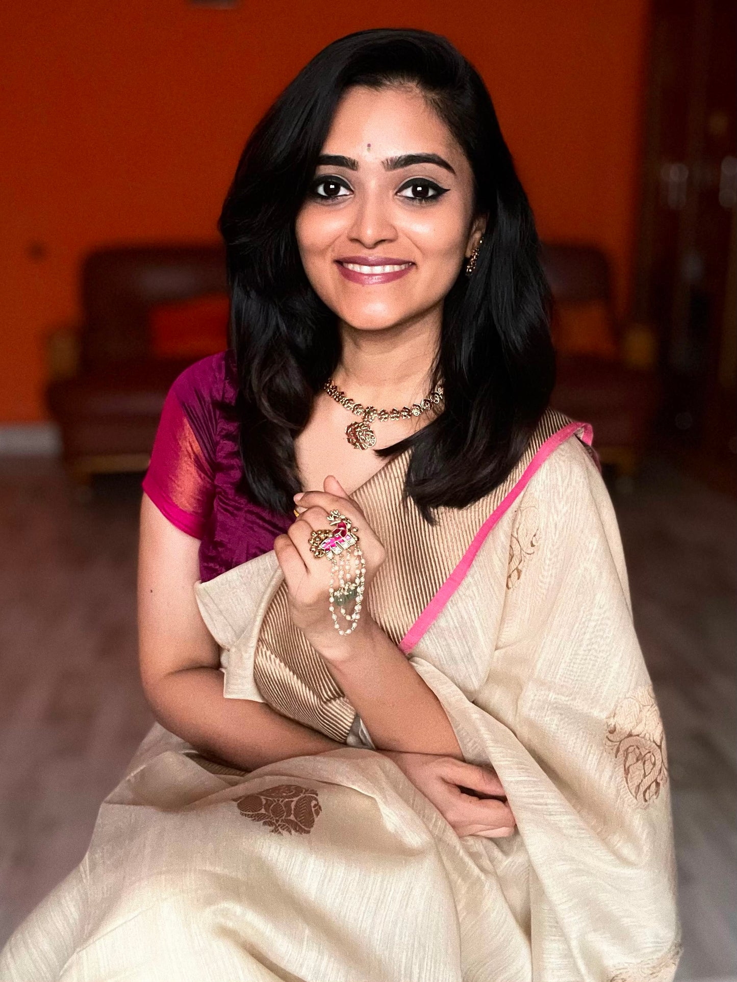 Mriga Leela | Jadau Kemp & Pearl Statement Finger Ring | Onam'26