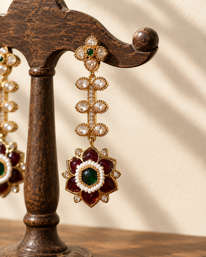 Raktapadma | Antique Kemp & Kundan Statement Drops in Carat Plating