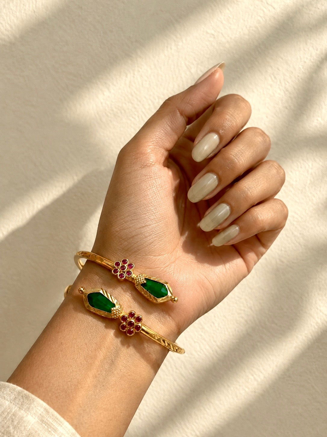 Antique Nagapadam Cuffs| Gold-Plated Adjustable Handcuffs | Green