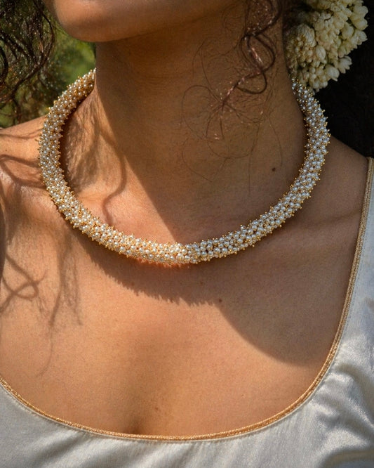 Cluster Pearl Orbit | Gold-Plated Contemporary Choker Set