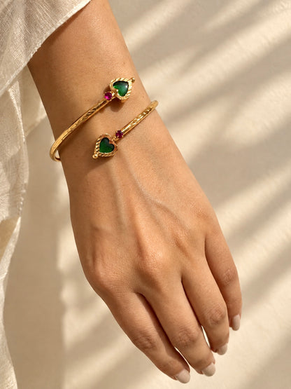 Antique Cupid-Shaped Palakka Cuffs| Gold-Plated Adjustable Handcuffs | Green