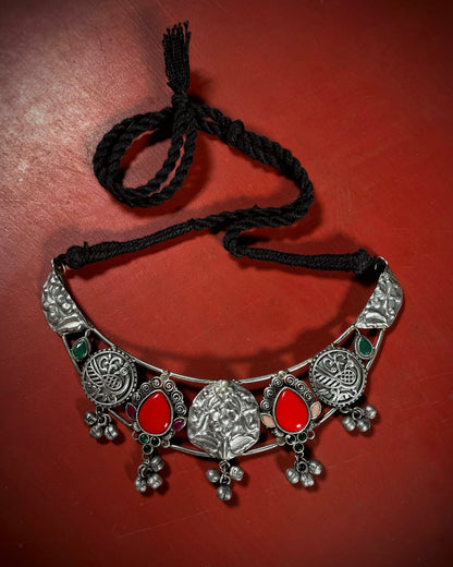 Ruby Mirage | Silver Plated Fusion Handcrafted Statement Necklace
