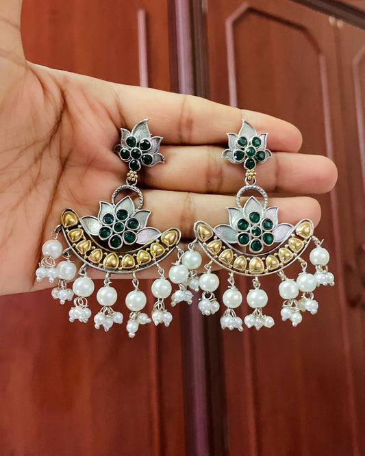 Varaaha | Silver Plated | Dual Tone Statement Earrings
