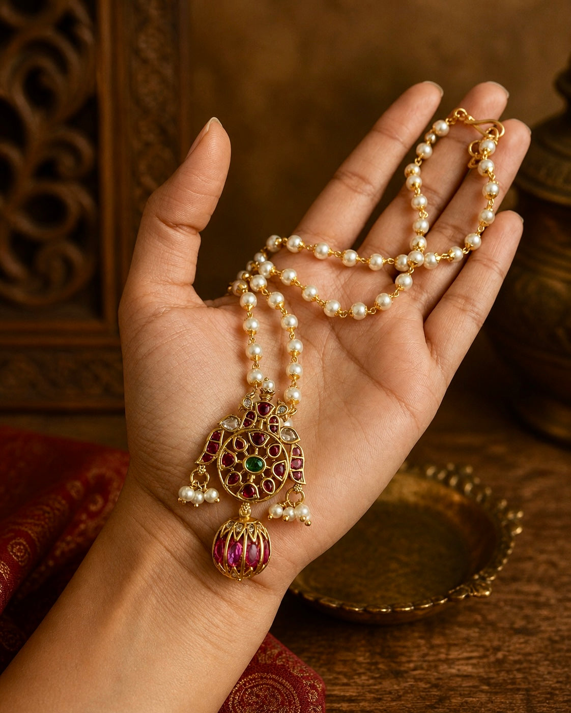 Kalpavritta | Jadau Kemp x Pearls | Delicate Antique Pendant Set