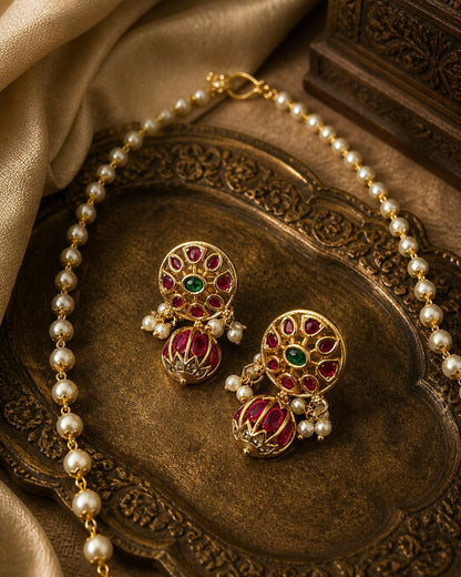 Kalpavritta | Jadau Kemp x Pearls | Delicate Antique Pendant Set