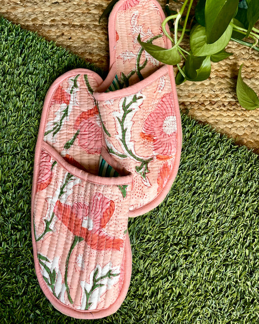 Enchanted Garden | Hand Block Printed & Quilted Cotton Home Slip-Ons