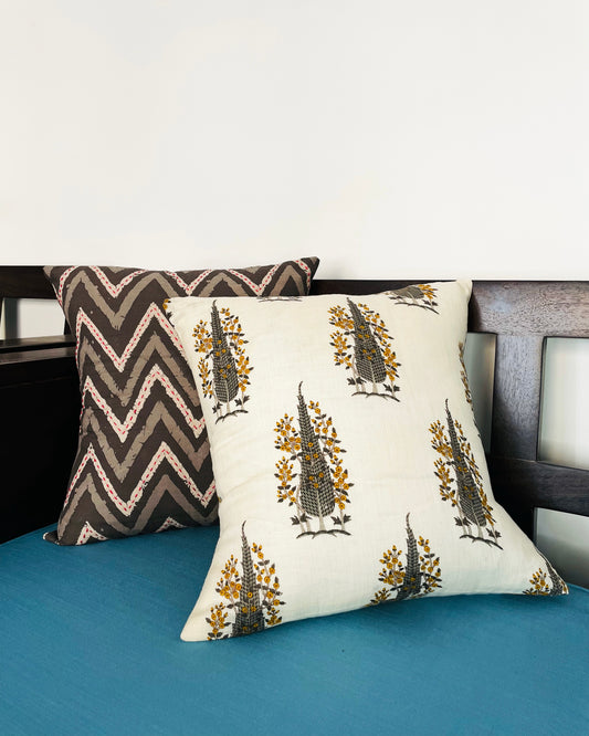 Mustard Paisley Prism | Pure Cotton Block Printed Cushion Covers | Set of 2