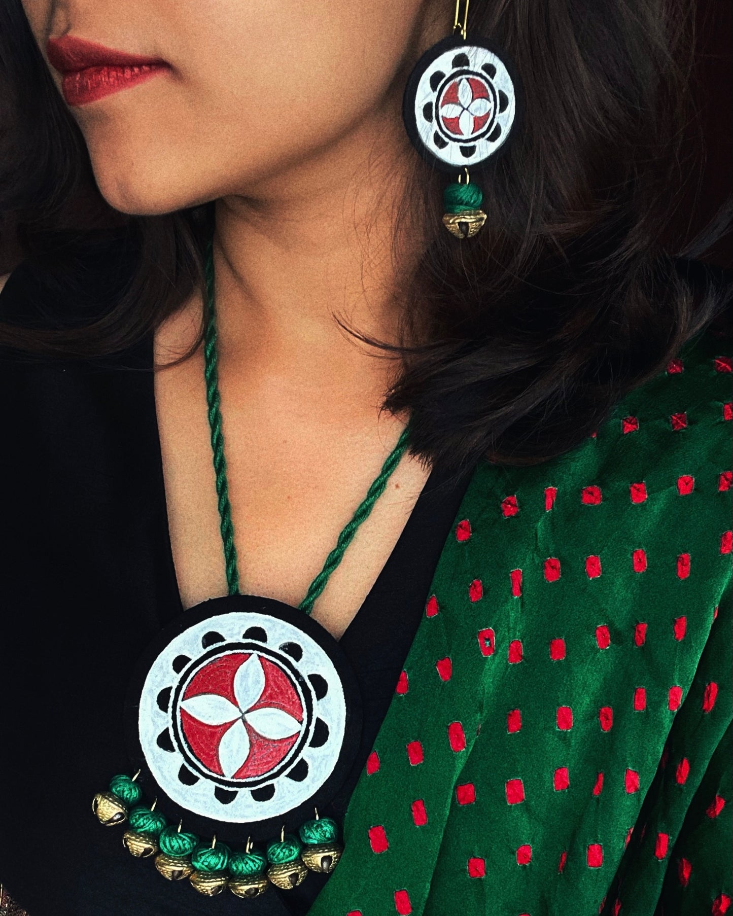 Theyyam Series |Yajna Mandala | Handcrafted Statement Set - Green